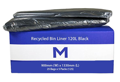 900mm x 1330mm x50mu 25 Pack Wheelie Bin Liner, Rubbish Bags 120L,Black